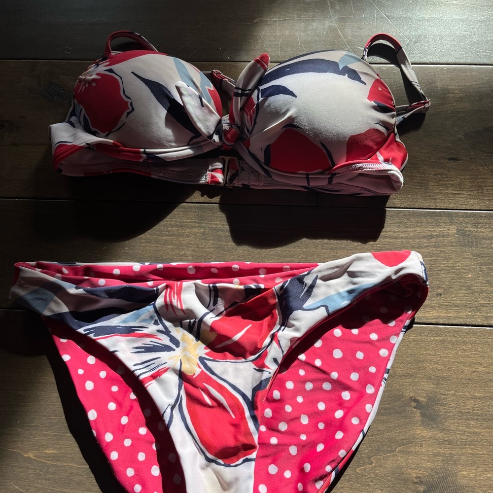 Floral and Polka Dot Bikini Set
